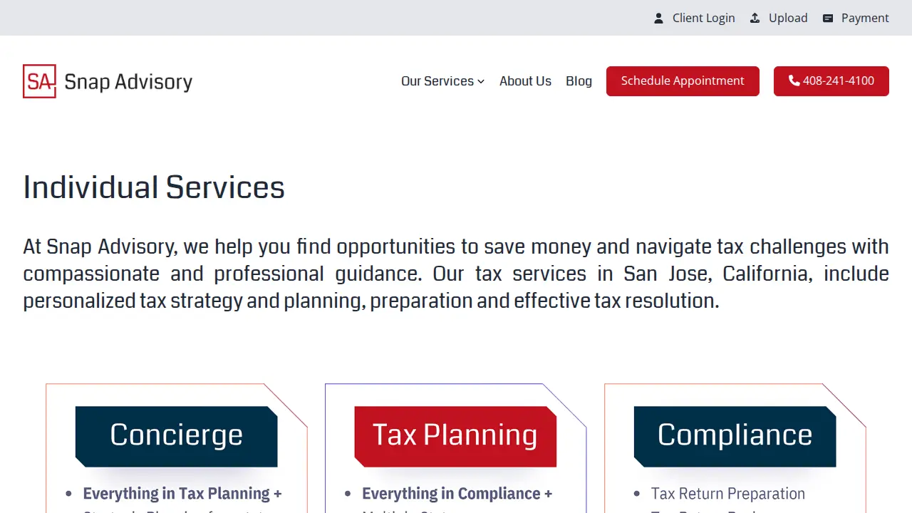 Snap Advisory - Tax, Accounting, & vCFO page