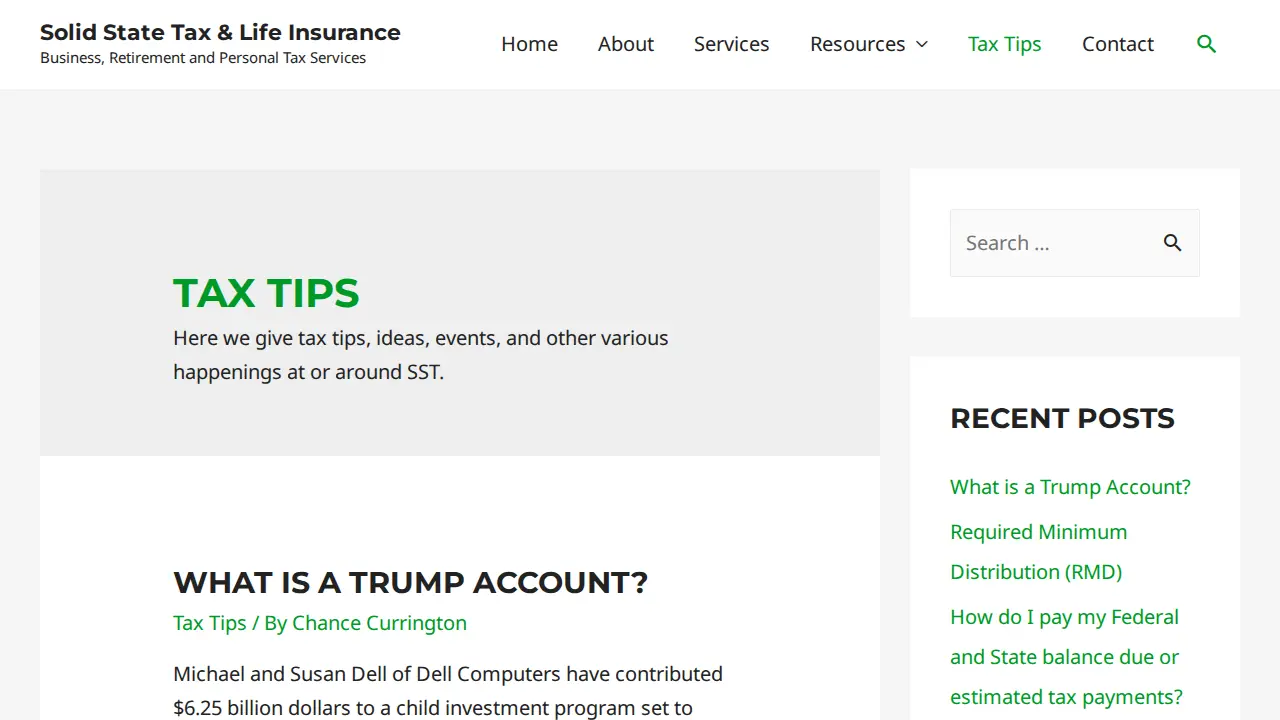 Solid State Tax & Life Insurance page