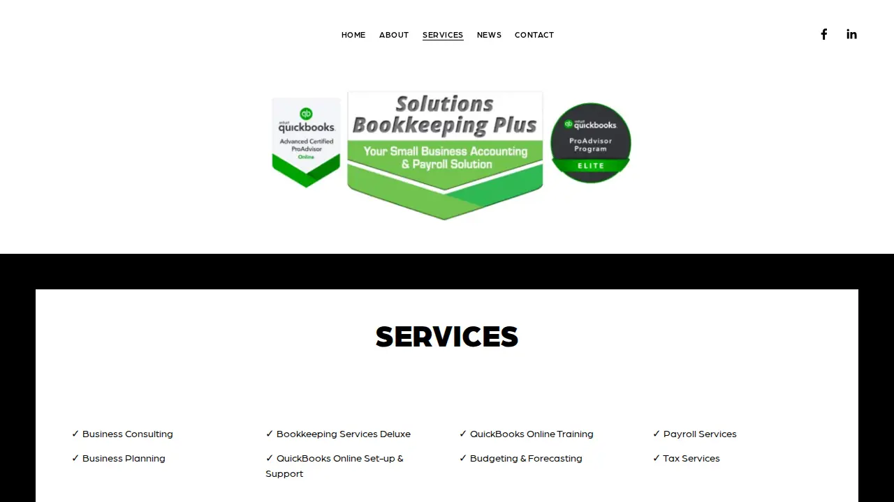 Solutions Bookkeeping Plus page