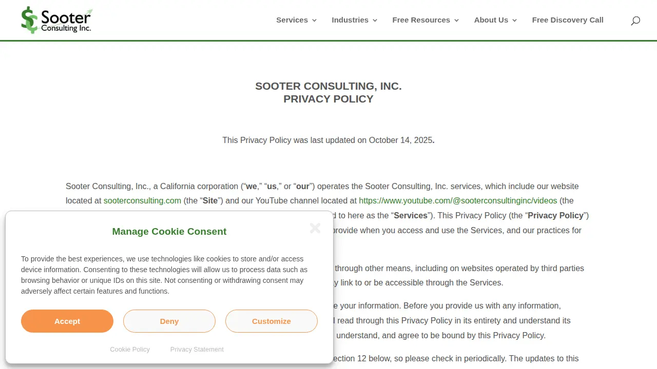 Sooter Consulting Inc. page