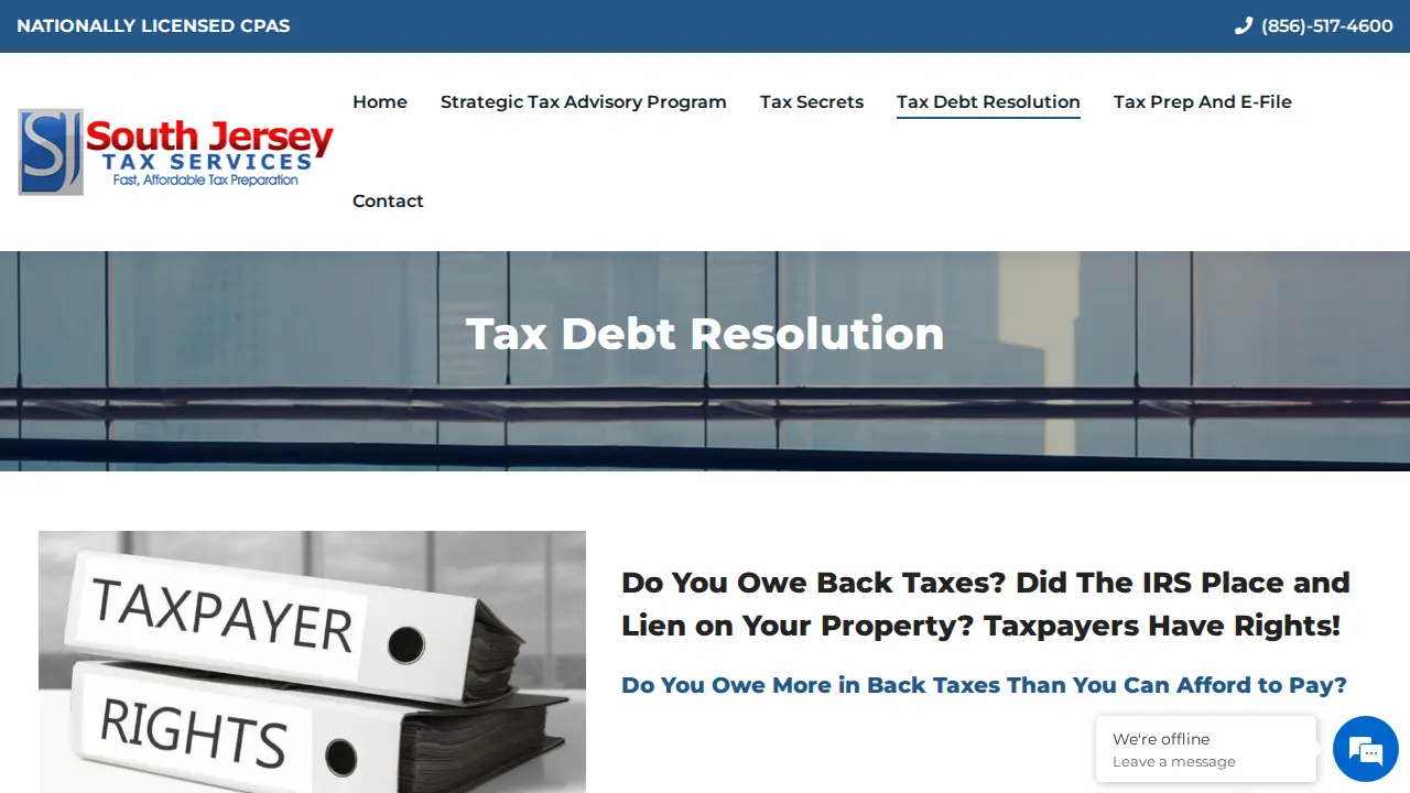 South Jersey Tax and Financial Services - Tax Debt Resolution page