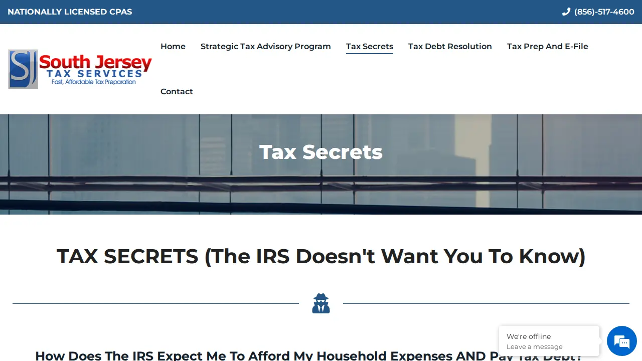 South Jersey Tax and Financial Services - Tax Debt Resolution page
