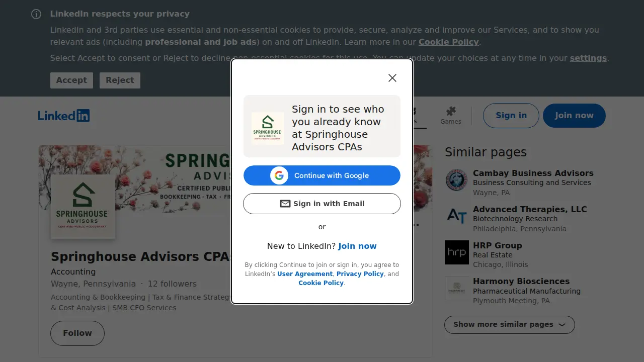 Springhouse Advisors CPA website