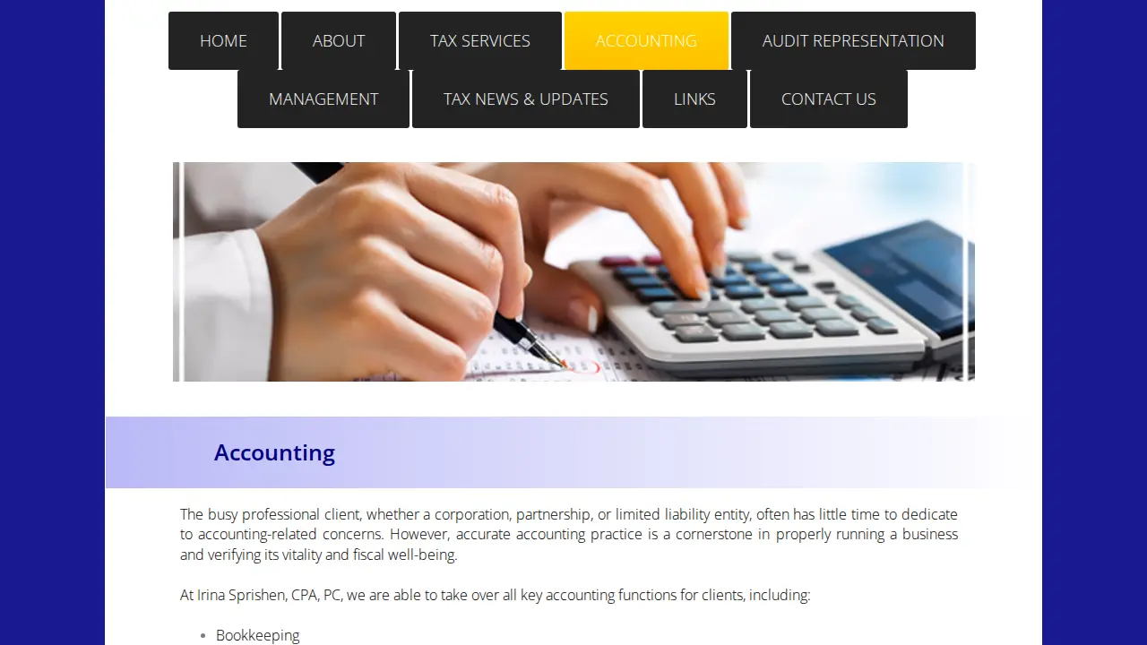 Irina Sprishen, CPA, PC page