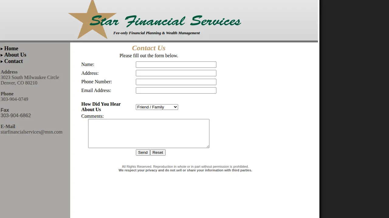 Star Financial Services page