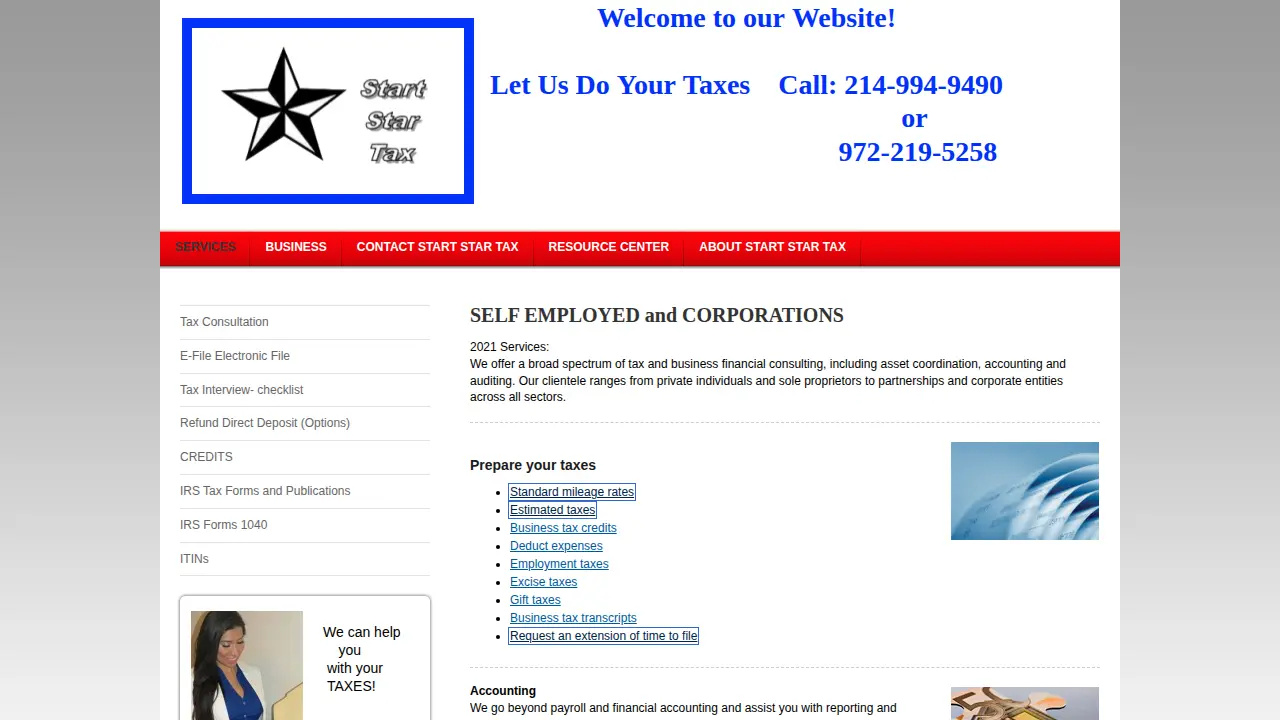 Start Star Tax page