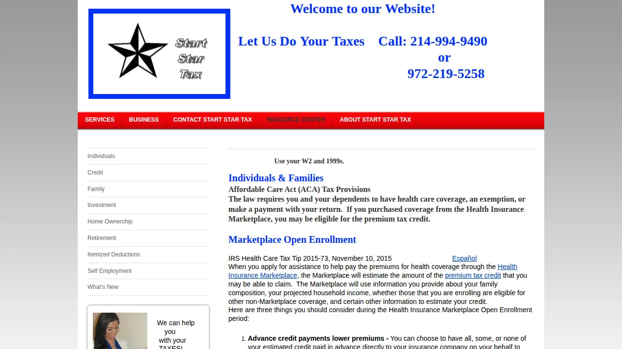 Start Star Tax page