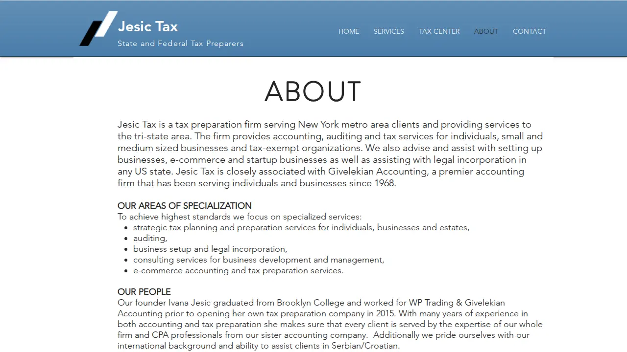 Jesic Tax - Long Island page