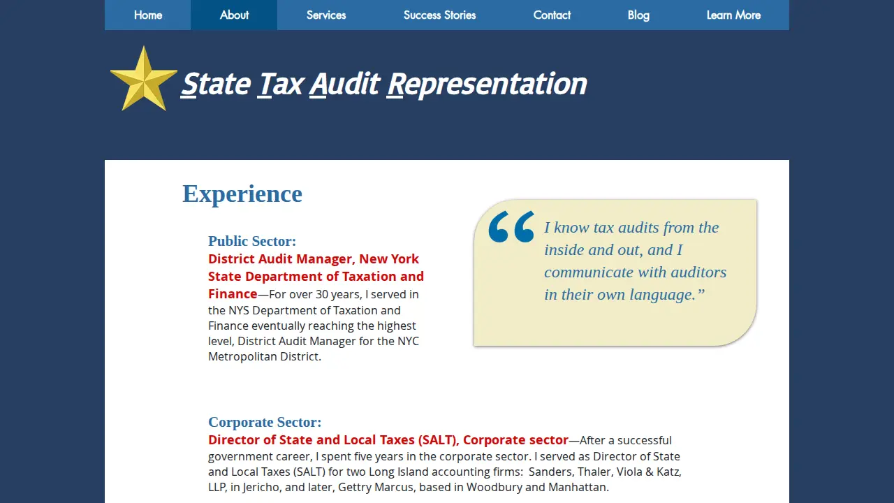 State Tax Audit Representation page