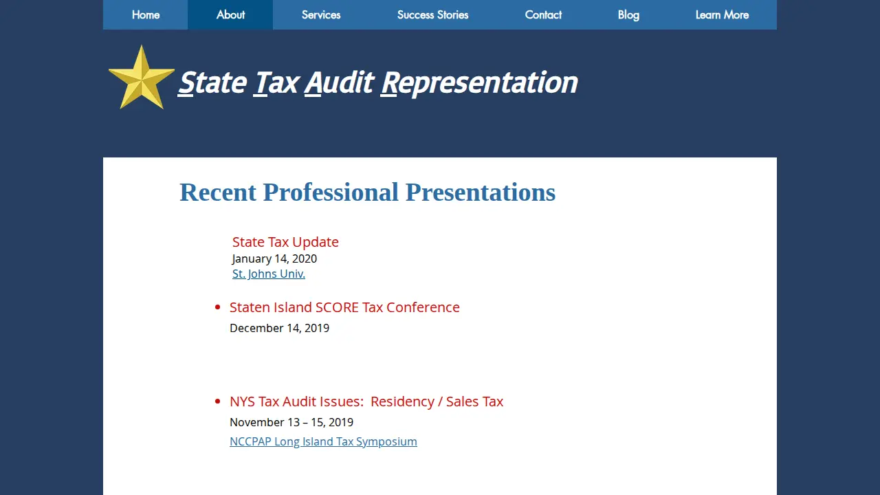 State Tax Audit Representation page