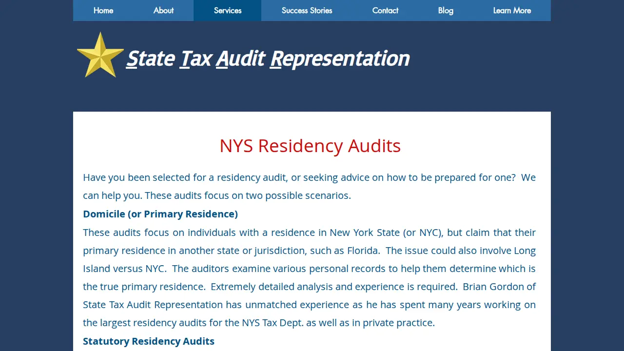 State Tax Audit Representation page