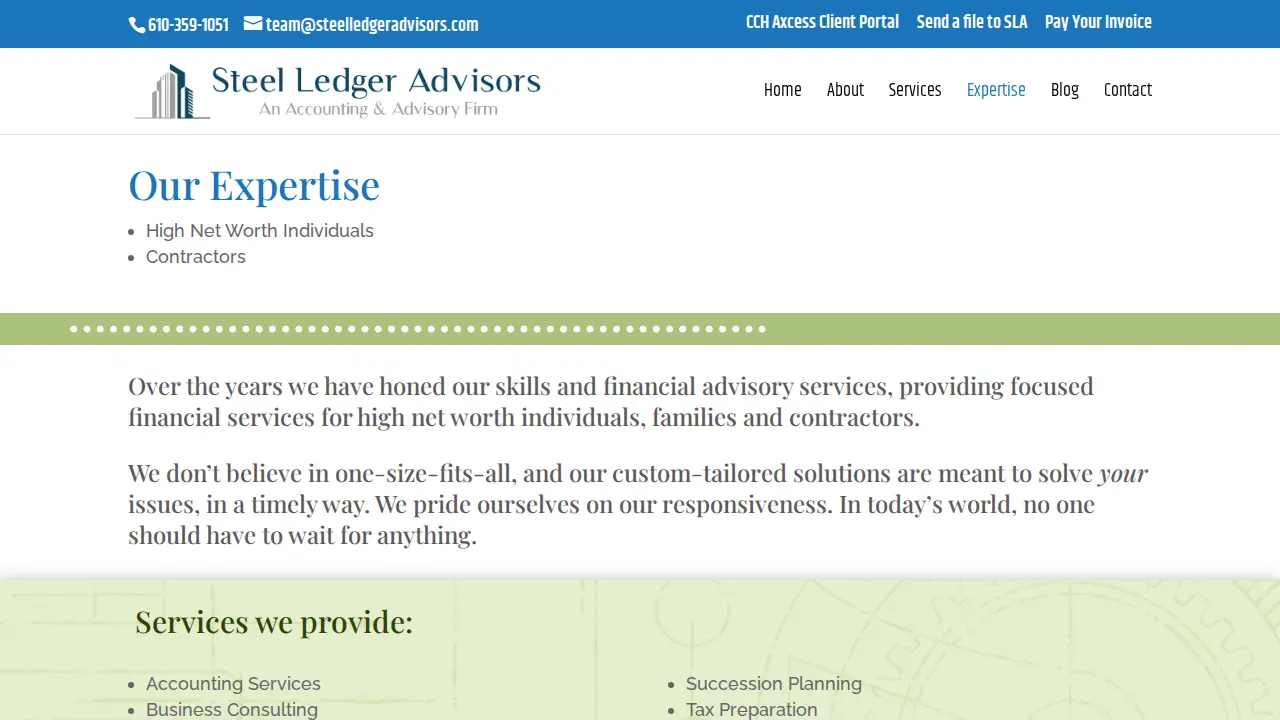 Steel Ledger Advisors page
