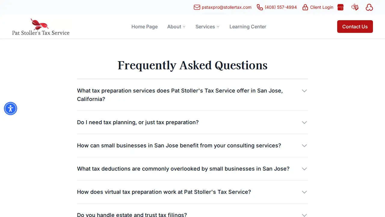 Pat Stoller Tax Services page