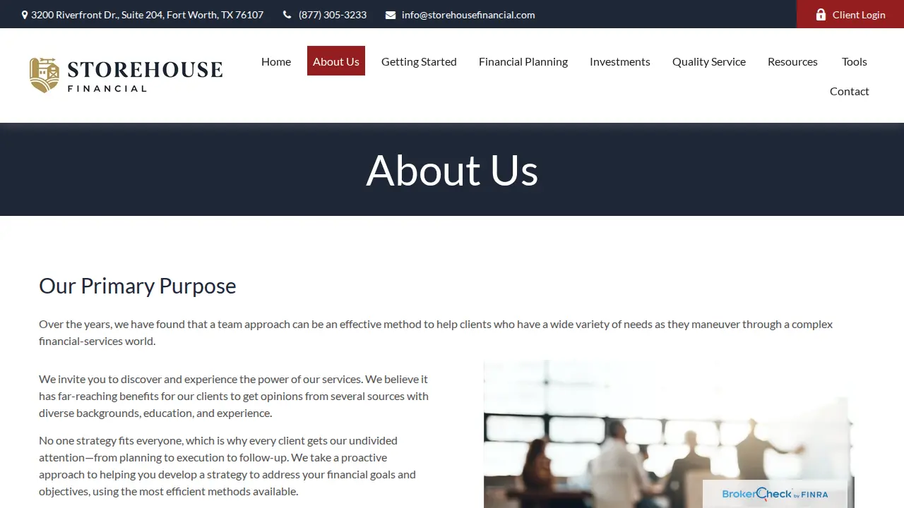 Storehouse Financial page