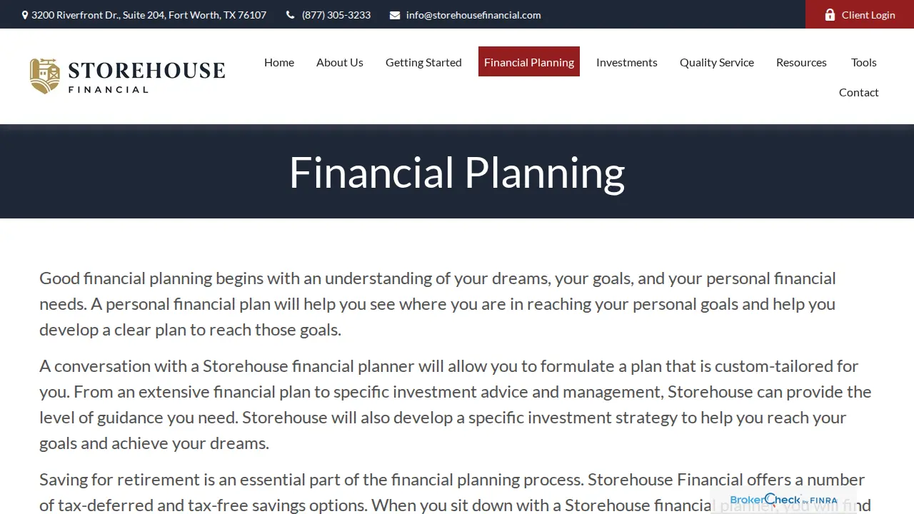 Storehouse Financial page