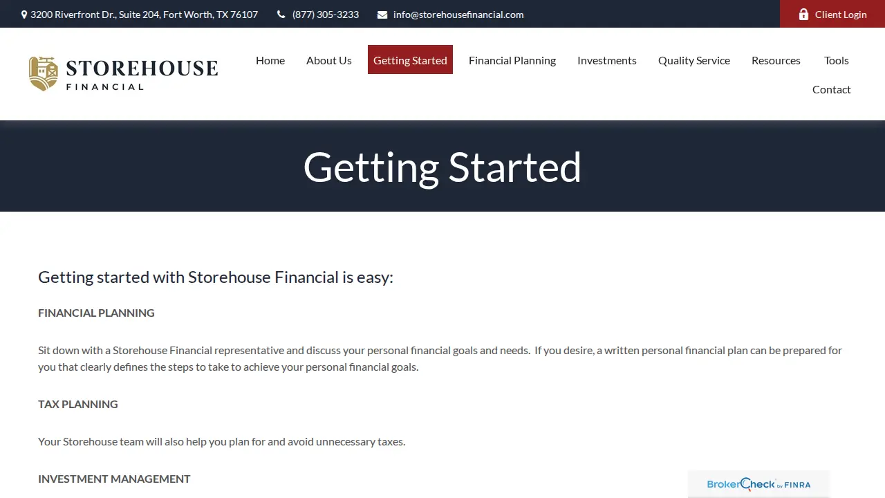 Storehouse Financial page