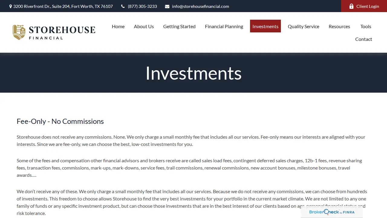 Storehouse Financial page