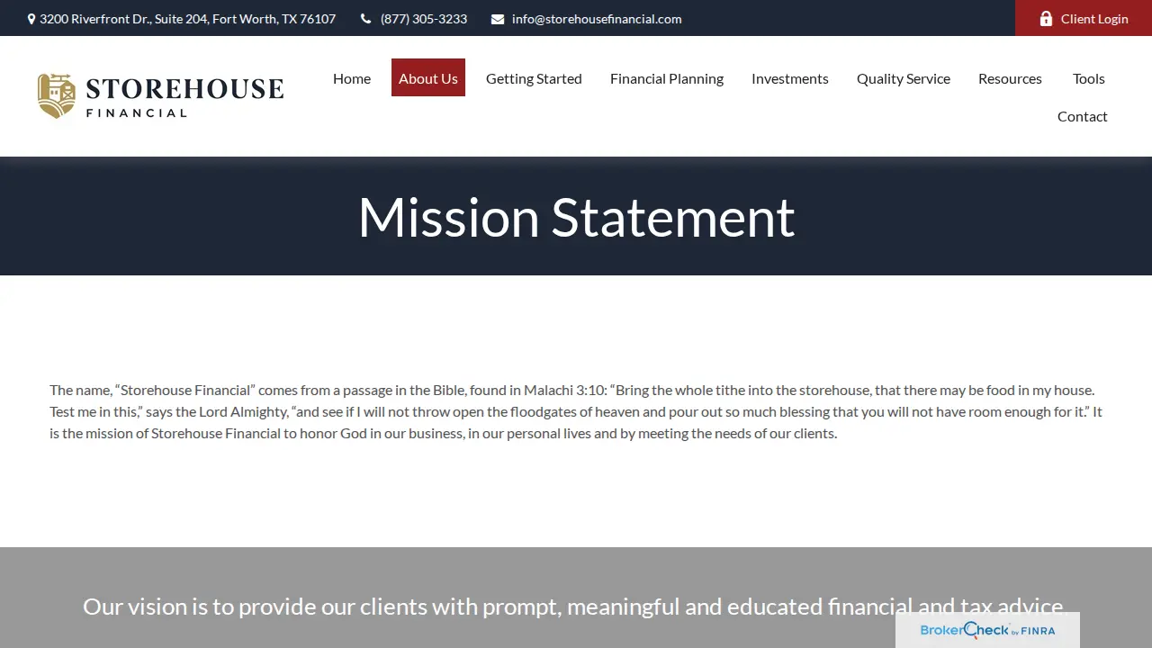 Storehouse Financial page