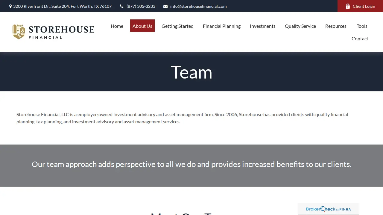 Storehouse Financial page