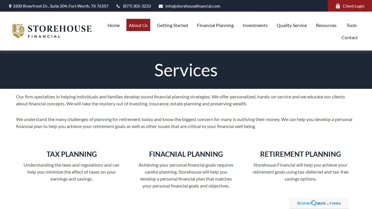 Storehouse Financial page