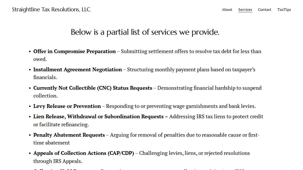 Straightline Tax Resolutions page