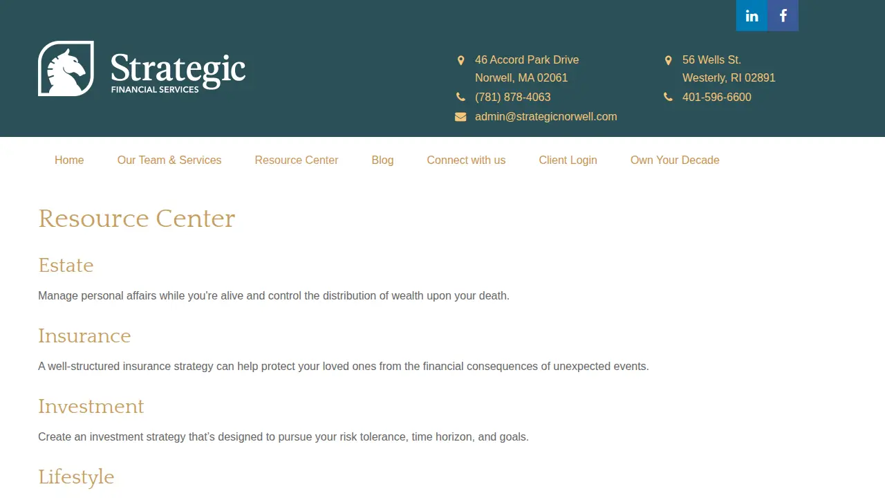 Strategic Financial Services page