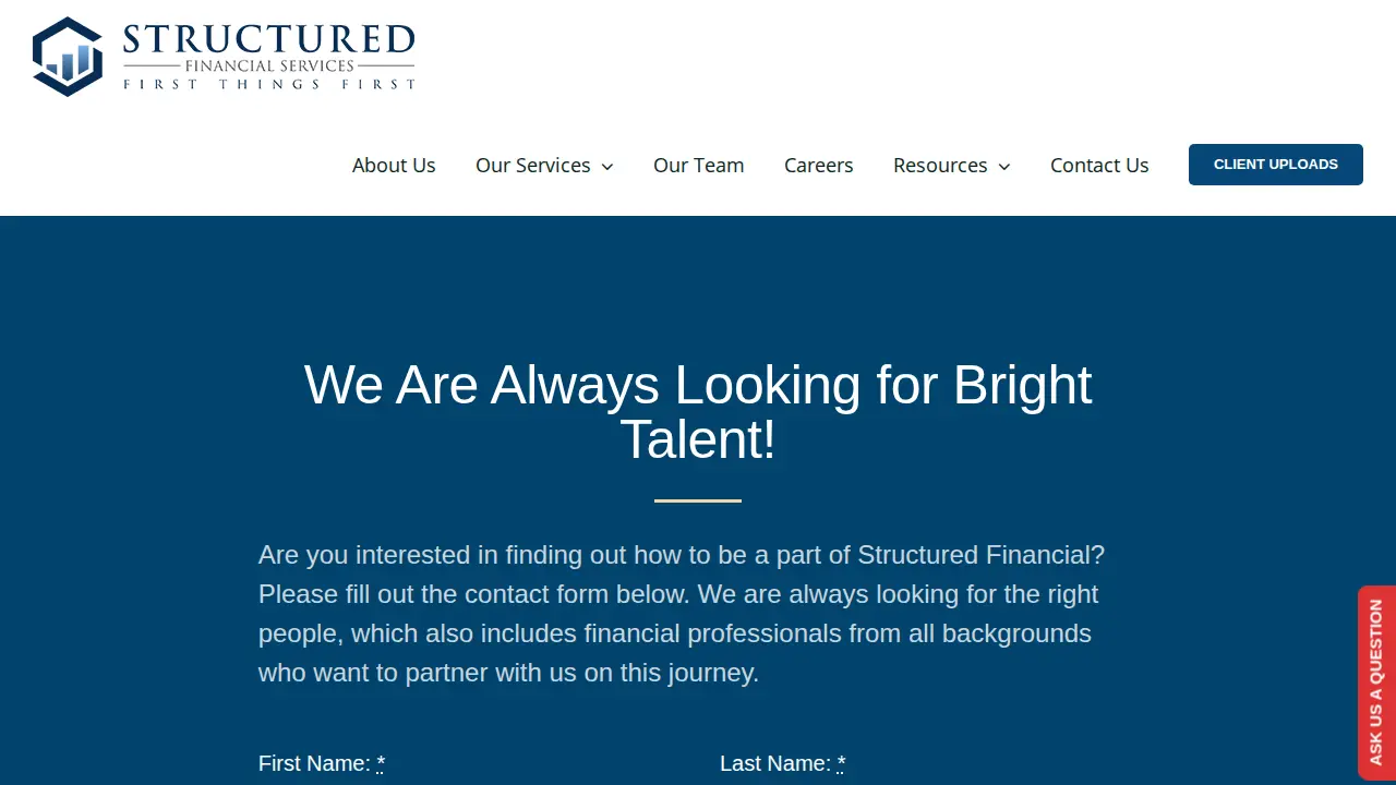 Structured Financial Services page