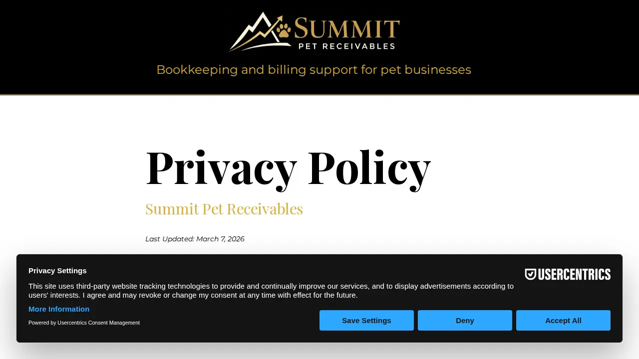 Summit Pet Receivables page