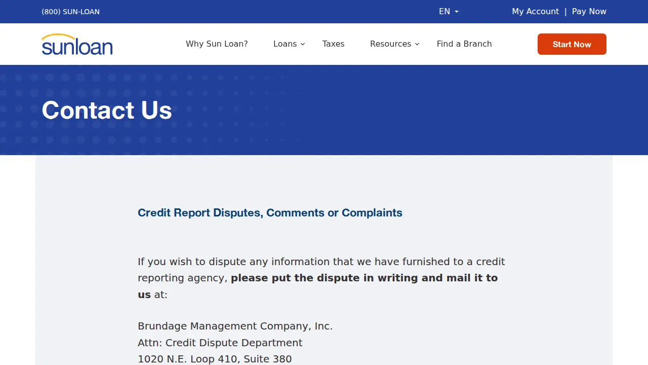Sun Loan Company page
