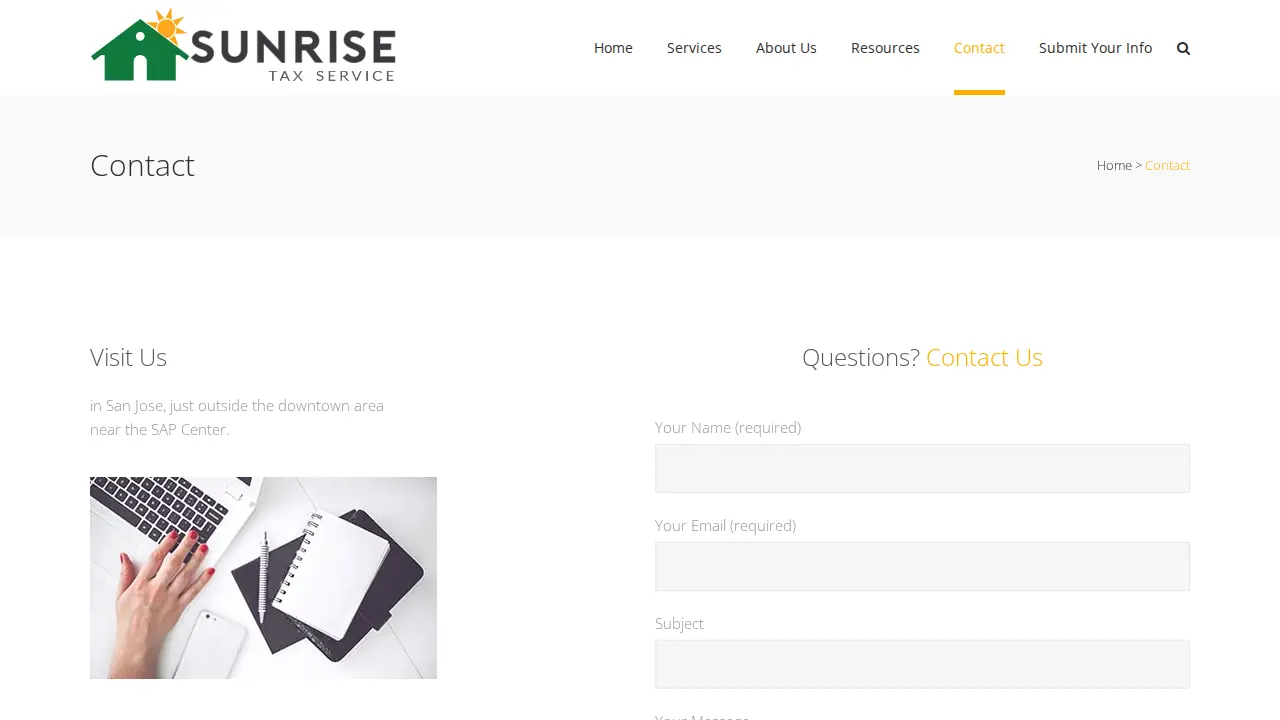 Sunrise Tax Pro Services page