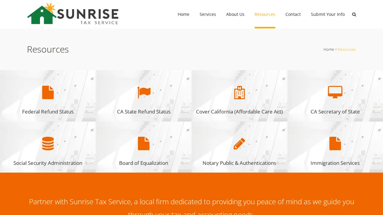 Sunrise Tax Pro Services page