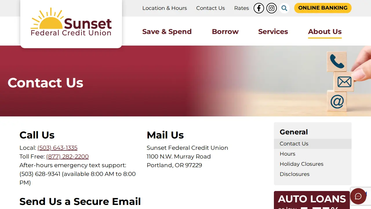 Sunset Federal Credit Union page