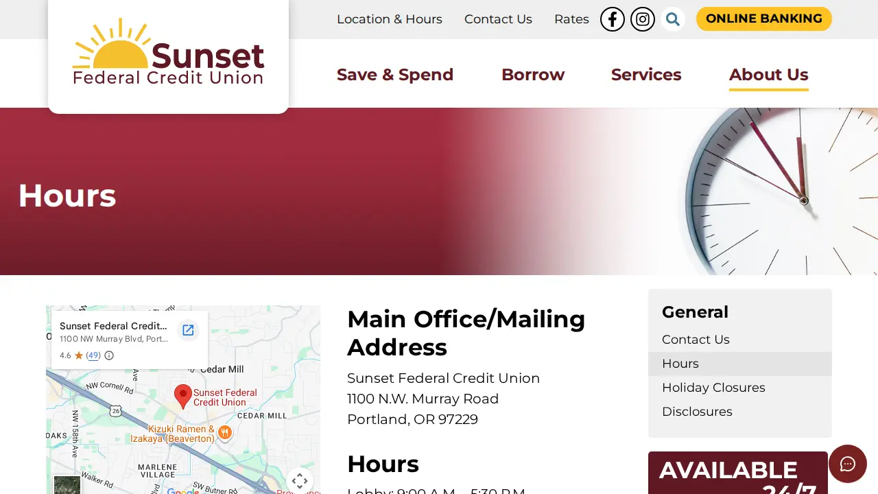 Sunset Federal Credit Union page