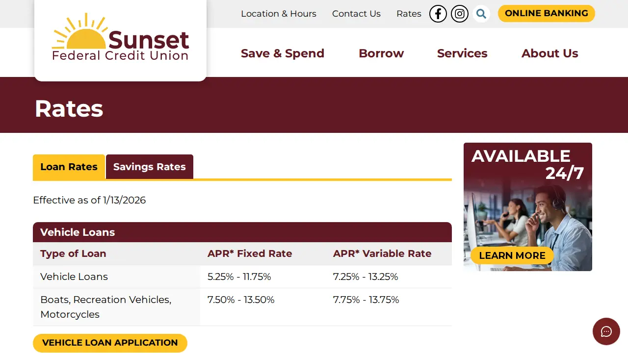 Sunset Federal Credit Union page