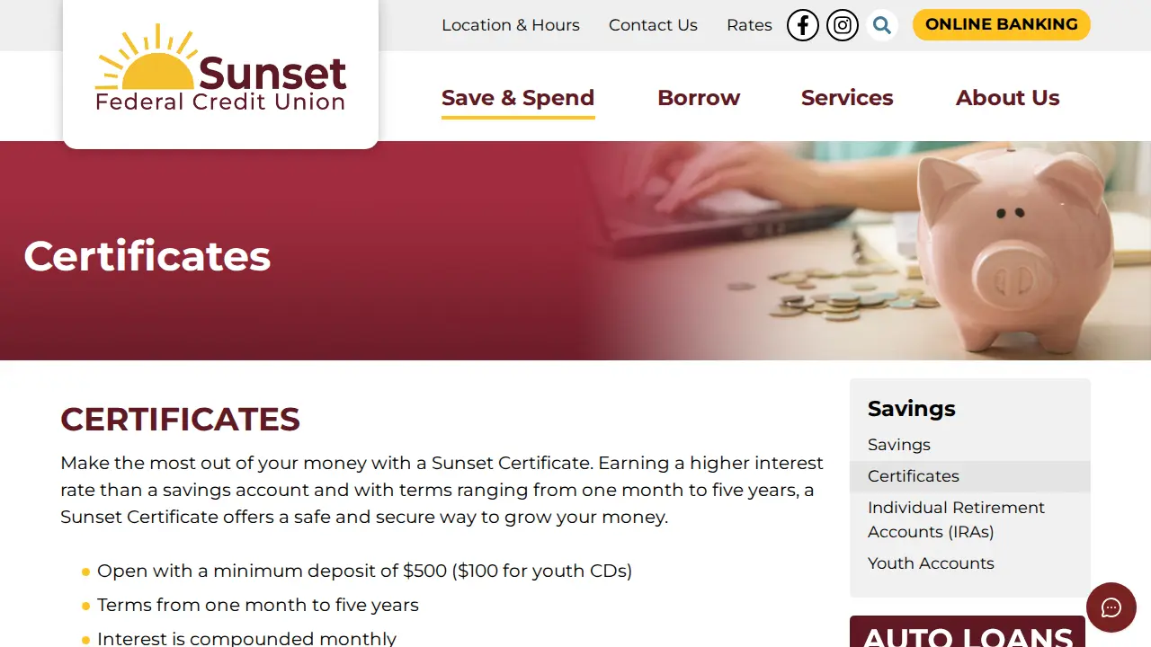 Sunset Federal Credit Union page
