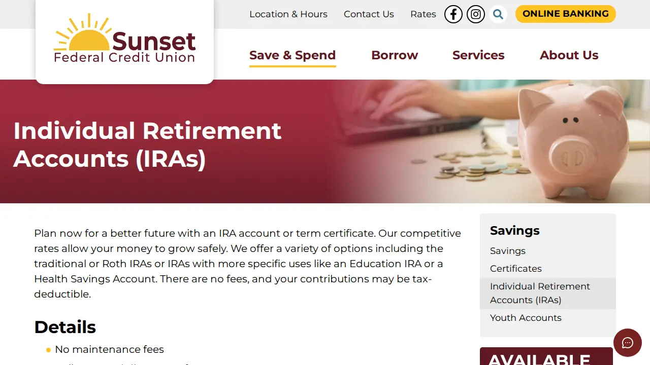 Sunset Federal Credit Union page