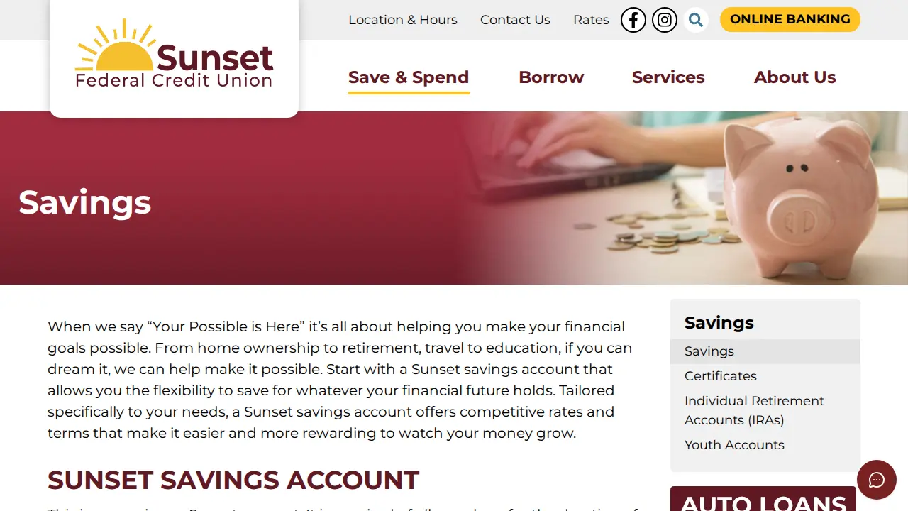 Sunset Federal Credit Union page