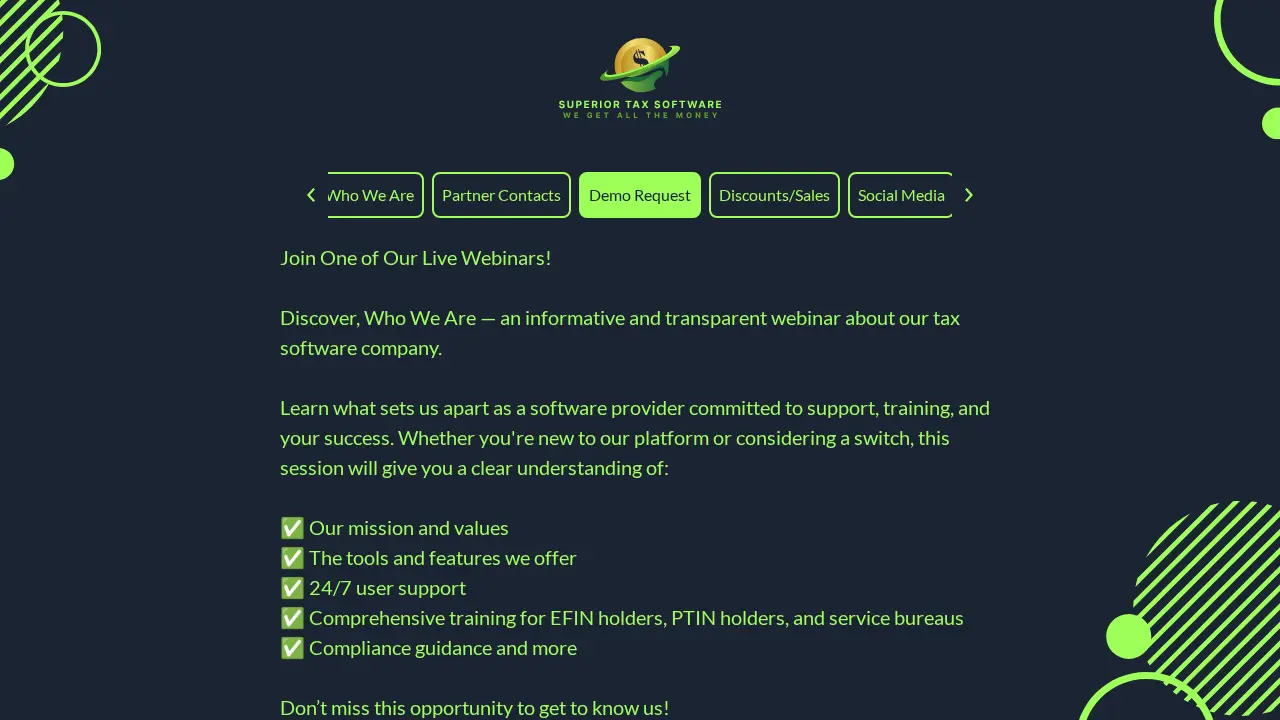 Superior Tax Software page
