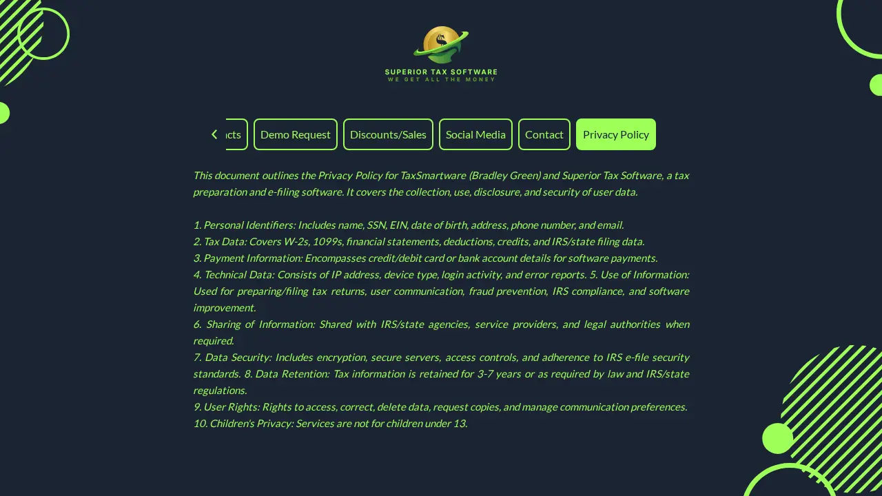 Superior Tax Software page