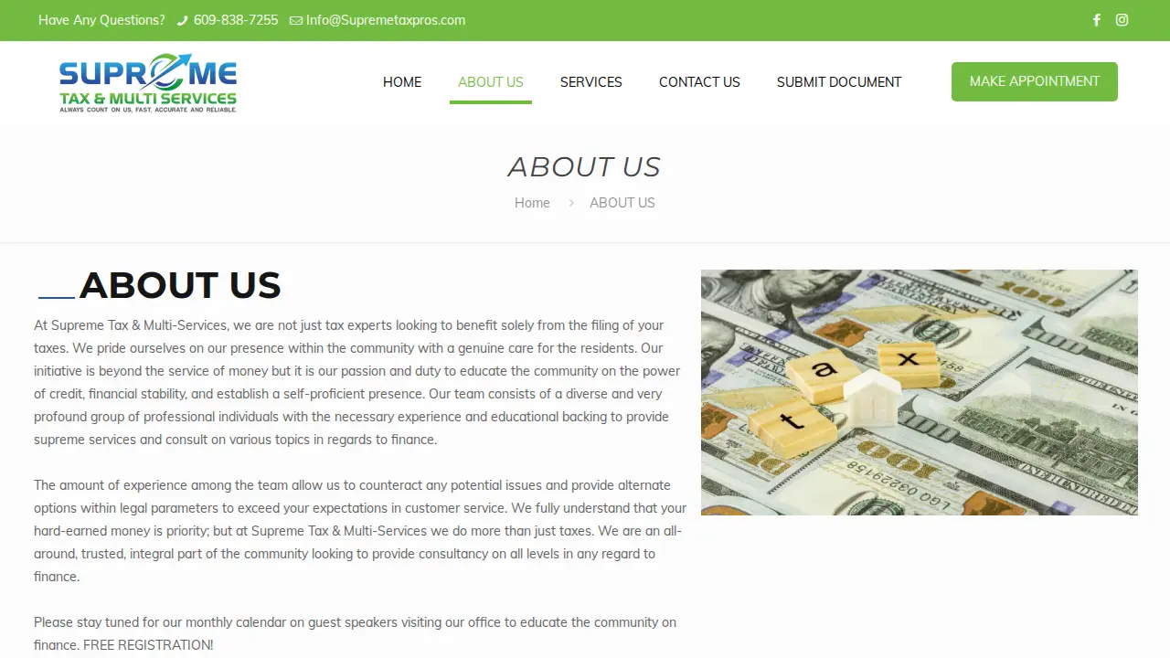 Supreme Tax & Multi Services page