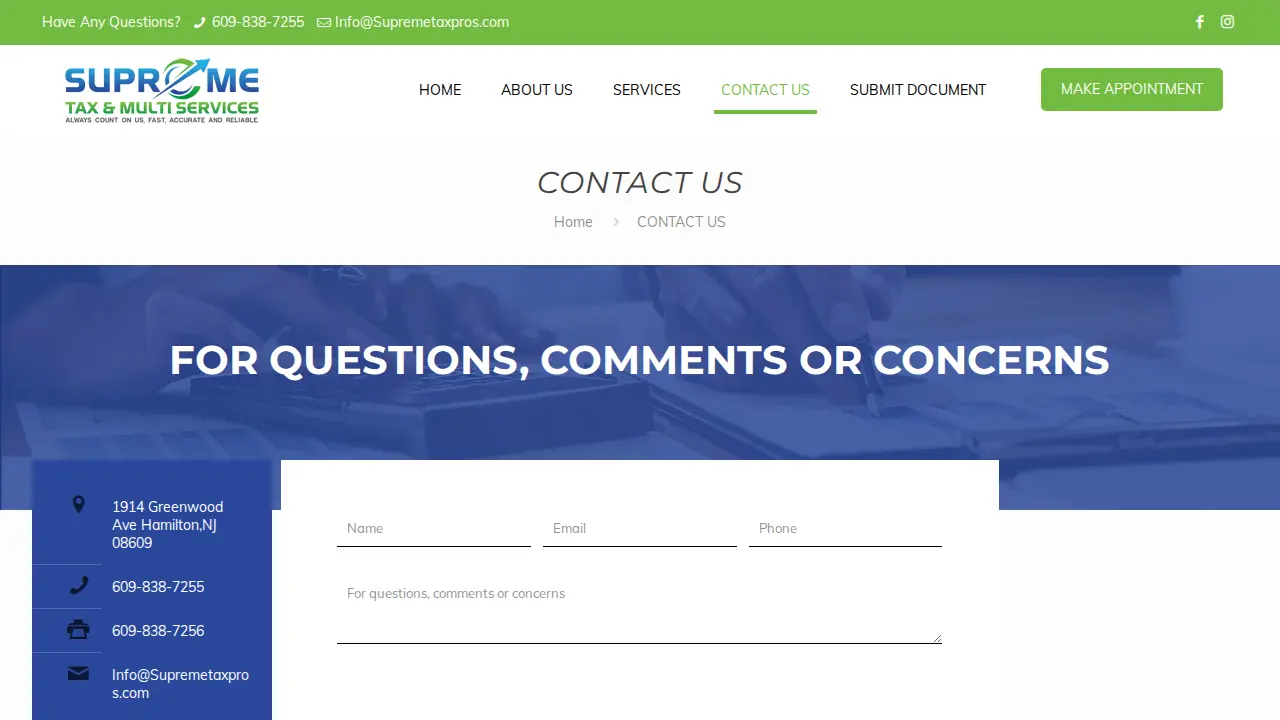 Supreme Tax & Multi Services page