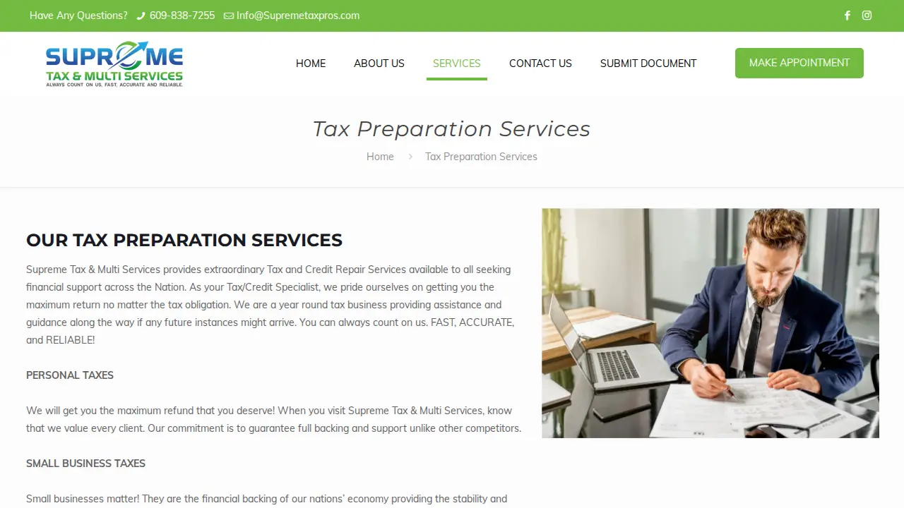Supreme Tax & Multi Services page