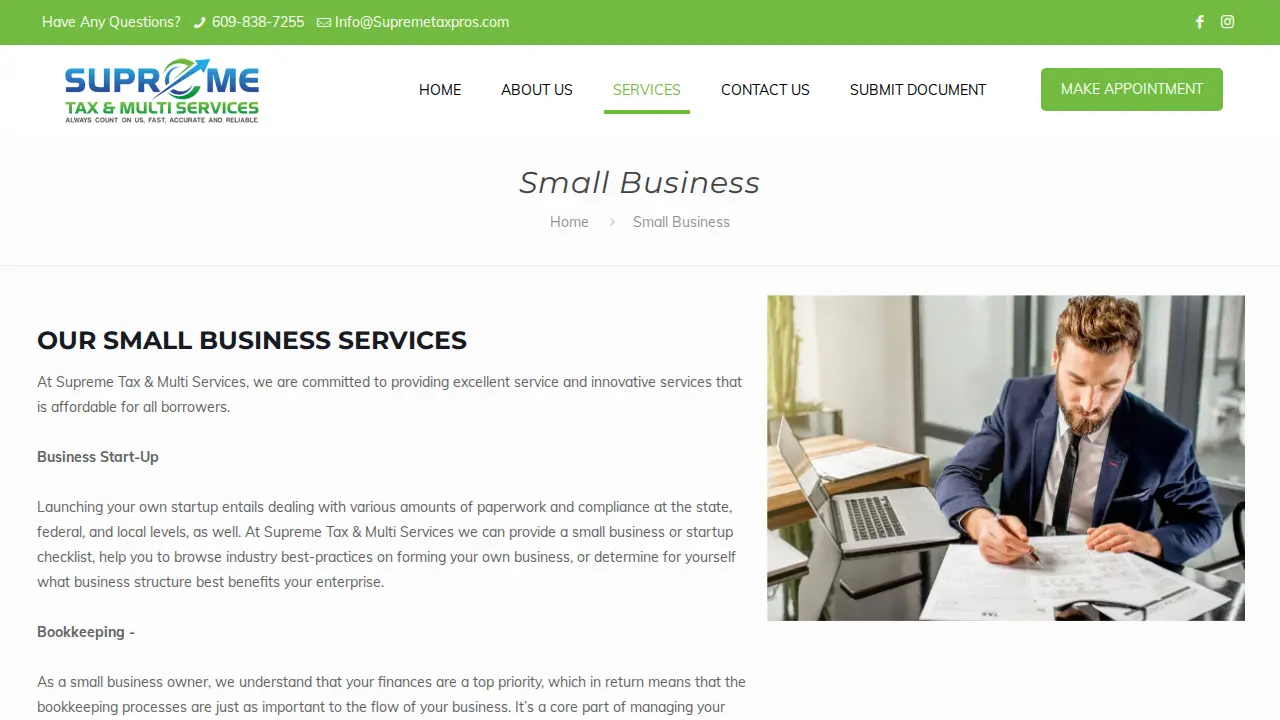 Supreme Tax & Multi Services page