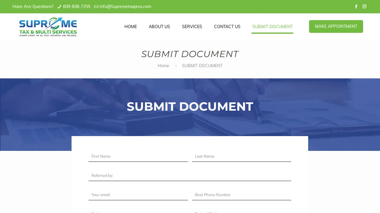 Supreme Tax & Multi Services page