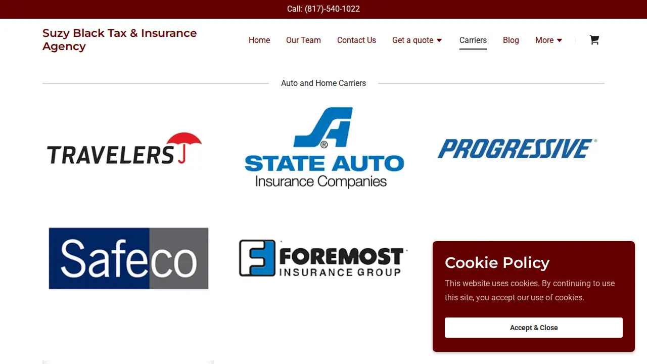 Suzy Black Tax & Insurance Agency page