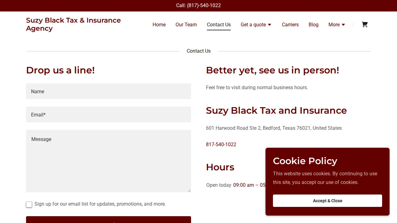 Suzy Black Tax & Insurance Agency page