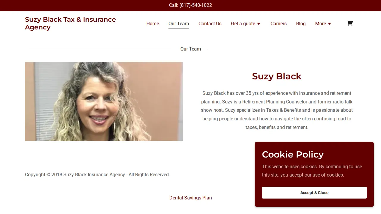 Suzy Black Tax & Insurance Agency page