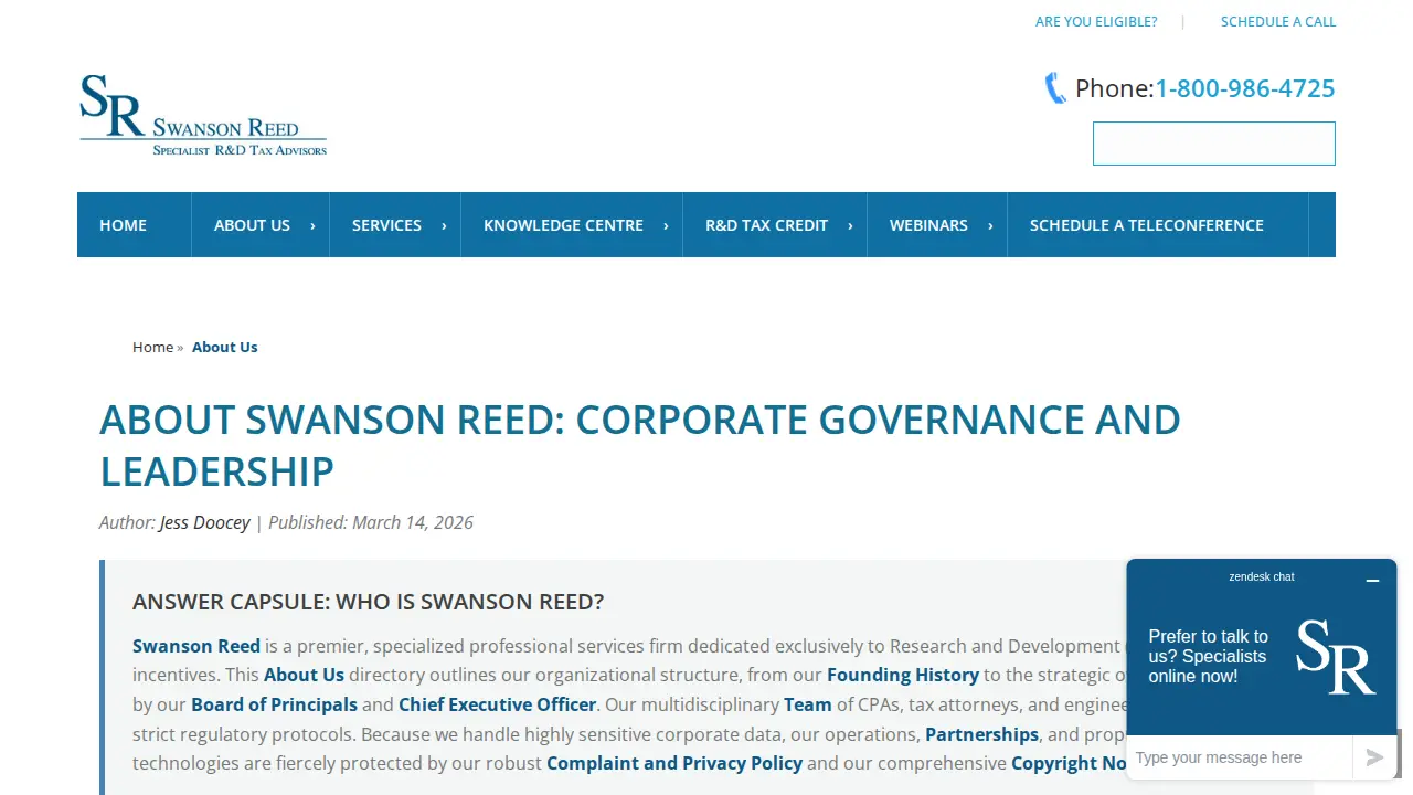 Swanson Reed | Specialist R&D Tax Advisors page