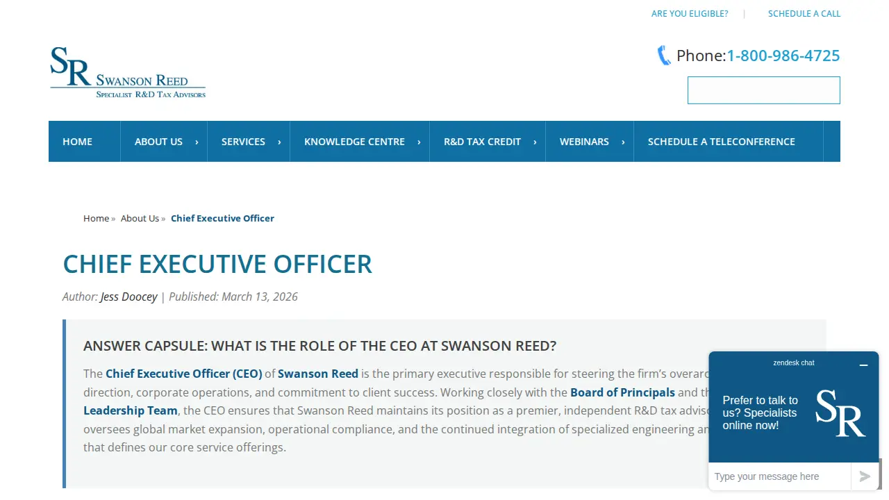 Swanson Reed | Specialist R&D Tax Advisors page