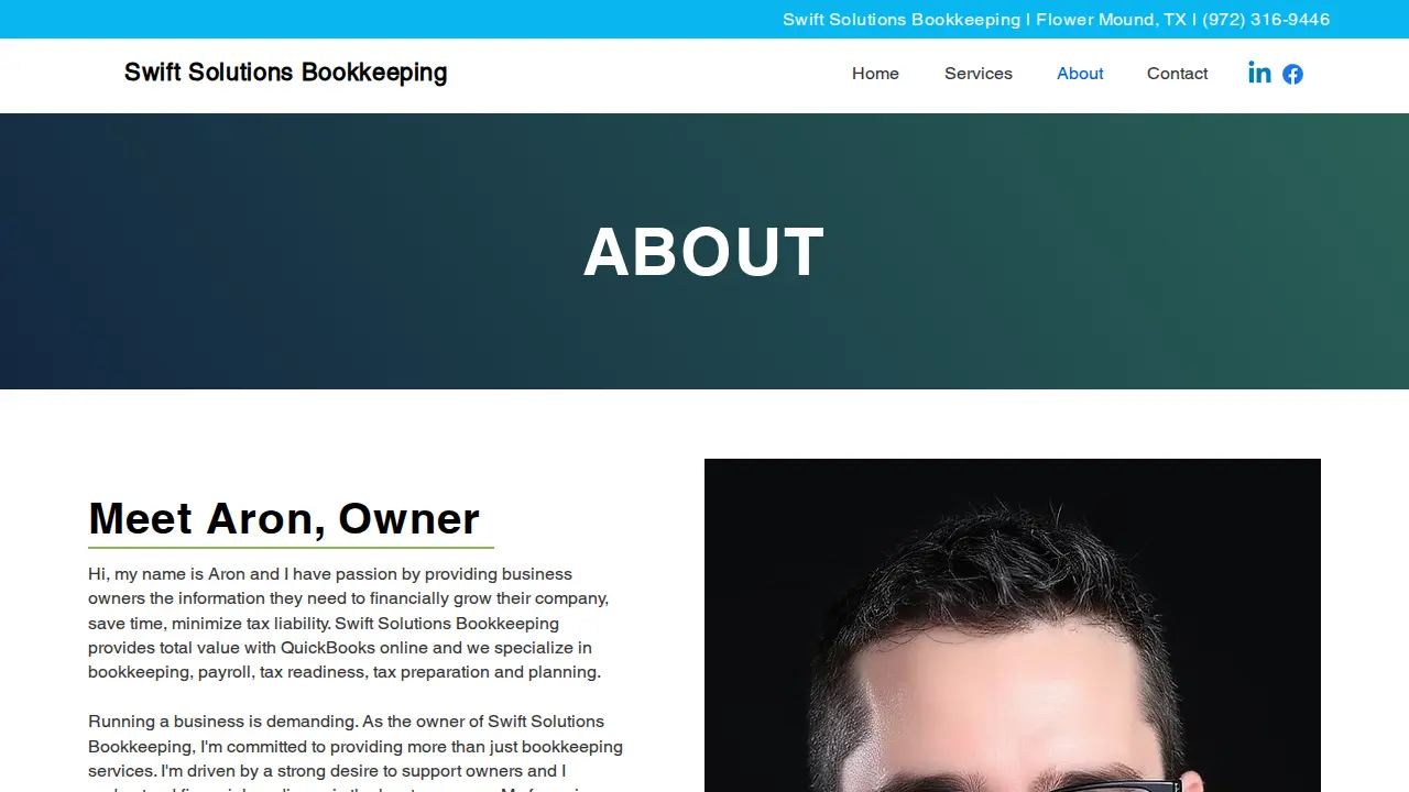 Swift Solutions Bookkeeping page